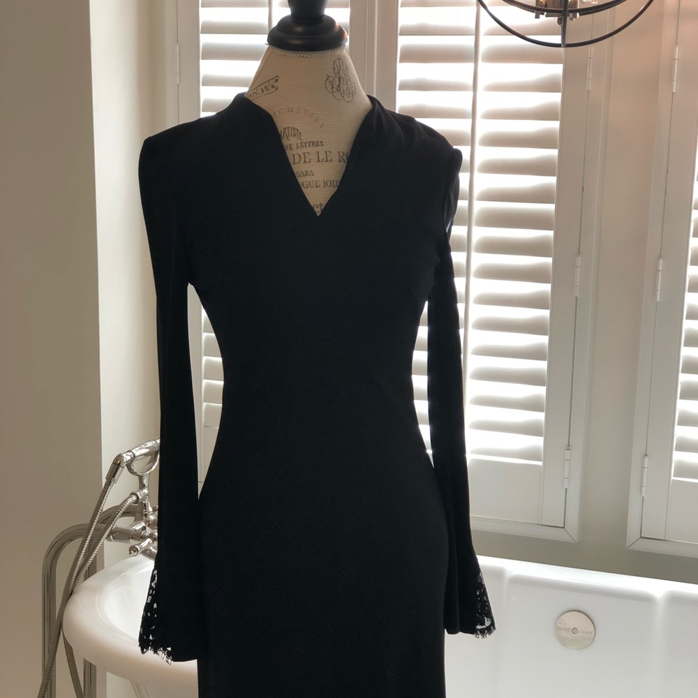 Kay Unger Black Dress with Lace Detail Trim